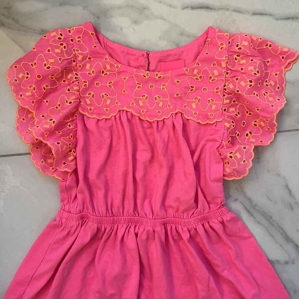 Lilly Pulitzer girls dress size small pink dress with orange eyelet detail. - Picture 2 of 11